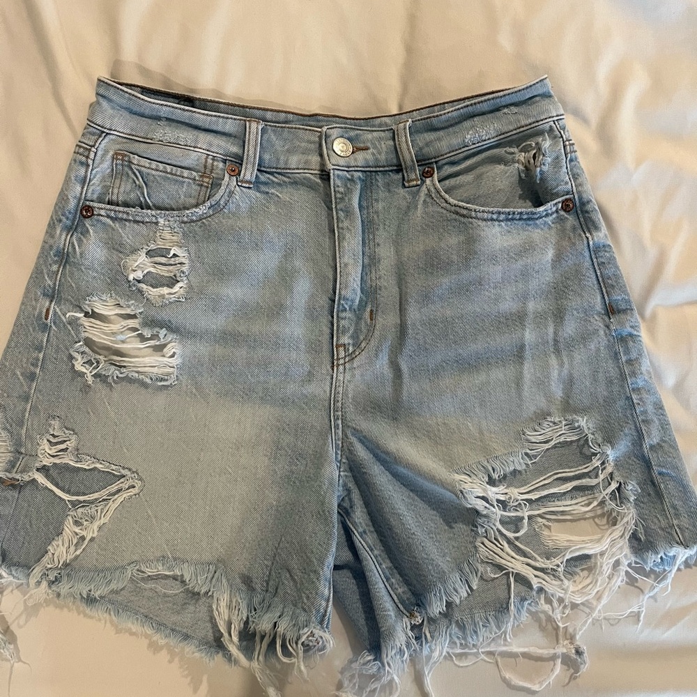 AE Ripped Denim Baggy Mom Shorts